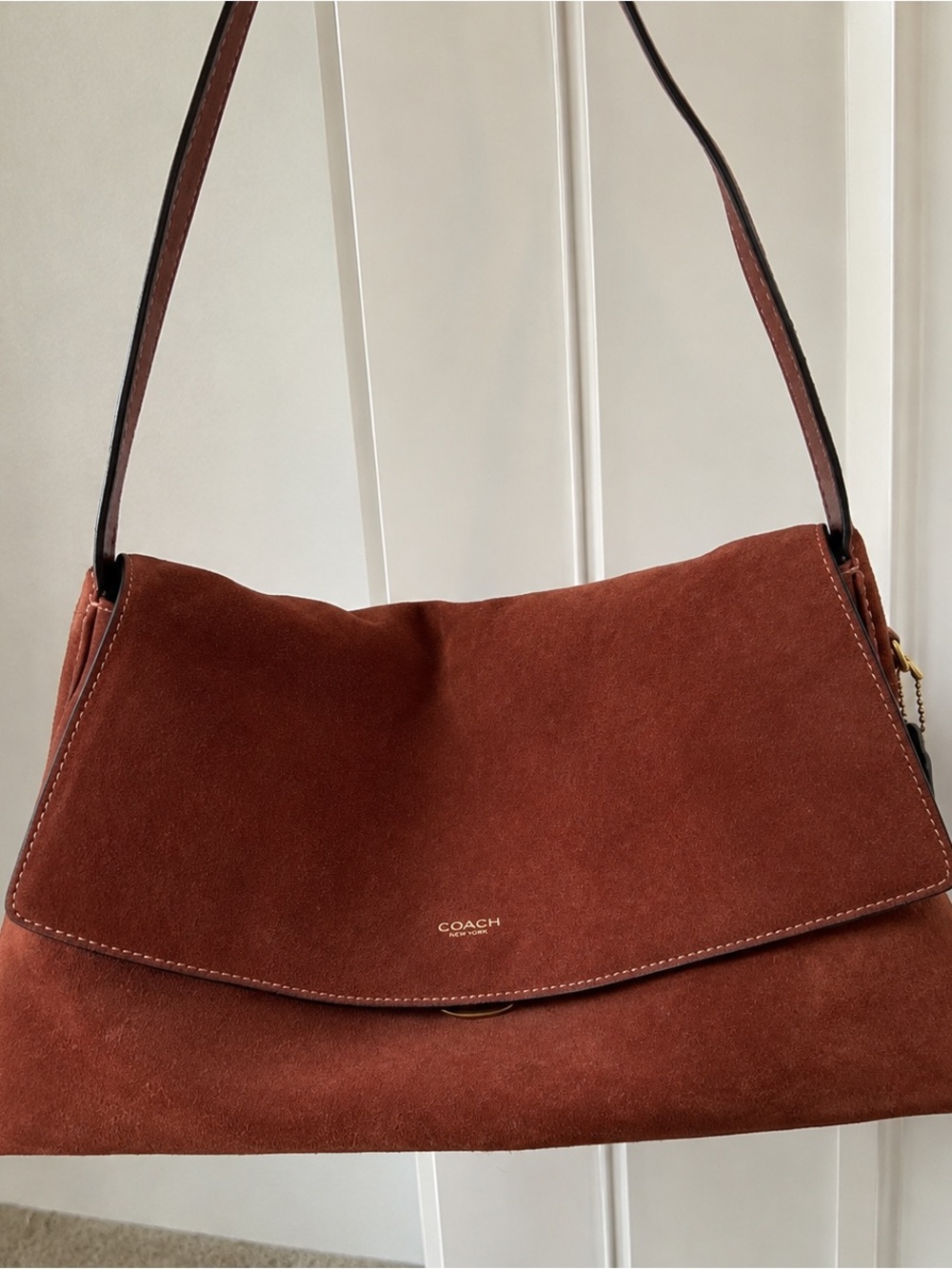 Coach Suede Shoulder Bag in Rust Brown